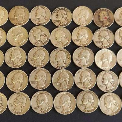 FIFTY-FIVE 1950s SILVER QUARTERS