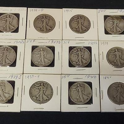 PRE WORLD WAR II WALKING LIBERTY SILVER HALF DOLLARS