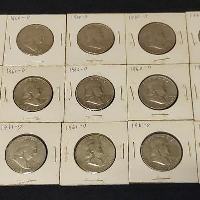 FIFTEEN SILVER HALF DOLLARS 1960-1961 