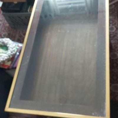 WOODEN DEEP DISPLAY TABLE WITH GLASS TOP