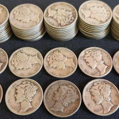 SIXTY 1940s SILVER DIMES #1