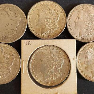 SIX EARLY 1880s MORGAN SILVER DOLLAR