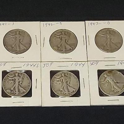 FOURTEEN WORLD WAR II ERA SILVER HALF DOLLARS