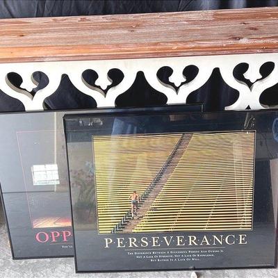 Sofa/Entry Table And 2 Really Nice Framed Motivational Posters