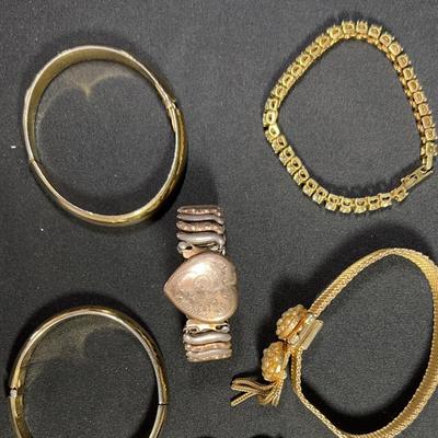 Five Bracelets Featuring An Antique Sweetheart Bracelet Marked Co- Star, Sterling Base