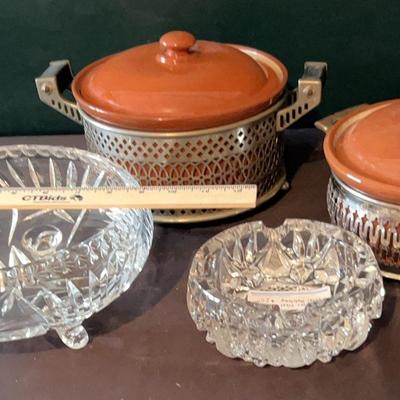 Crystal Ashtray And A Crystal bowl With Two Matching Casserole Dishes With Carrier 