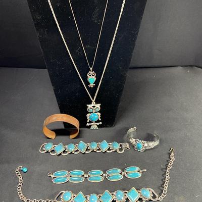 Turquoise Jewelry, And A Solid Brass Antique Bracelet
