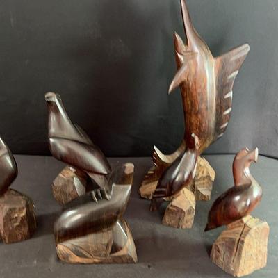 Vintage Hand carved Wooden Statues Of Animals In The Wild