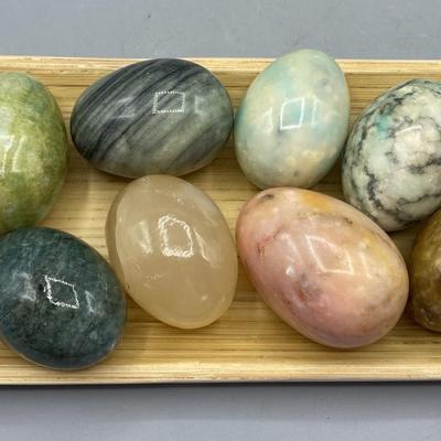 Alabaster And Resin Decorative Eggs With Tray 