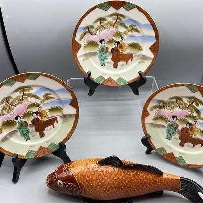 Hand-painted Japanese Desert Plates And Andrea By Sadek Coi Fish 