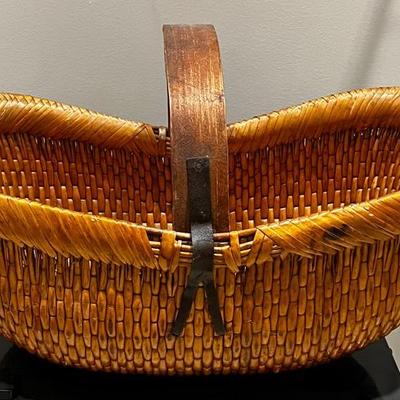Chinese Bent Handle Wooven Fisherman’s Basket 
