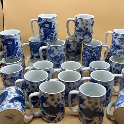Vintage Chinese Blue And White Mugs 