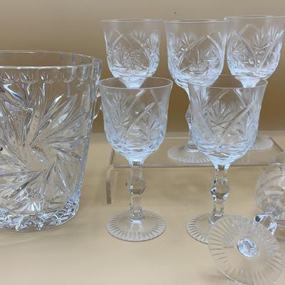 American Cut Crystal Ice Bucket And Goblets 