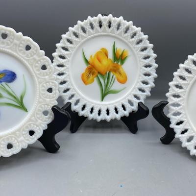 Kemple Milk Glass Handpainted Plates