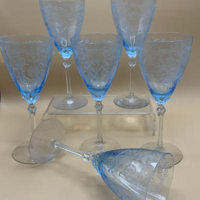 Vintage Fostoria Versailles Azure Blue Water Goblets 