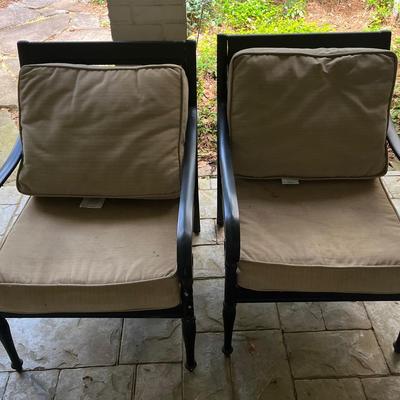 Two Black Cast Aluminum Patio Chairs
