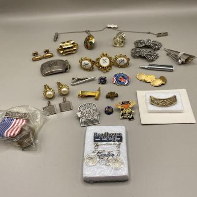 Assorted Costume Jewelry Pins, Tie Tacks, Etc.