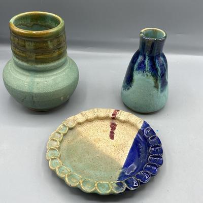Trinket Plate And Vases By Midnite Pottery 