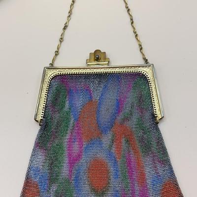  1930s Whiting & Davis Art Deco Painted Mesh Purse 