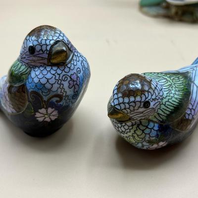 Vintage Cloisonne Sparrow Figurines 
