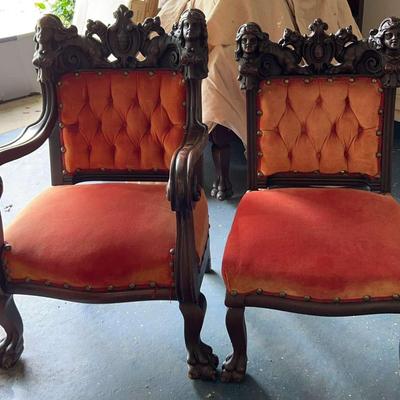 Pair of Ornate Victorian-Style Carved Chairs