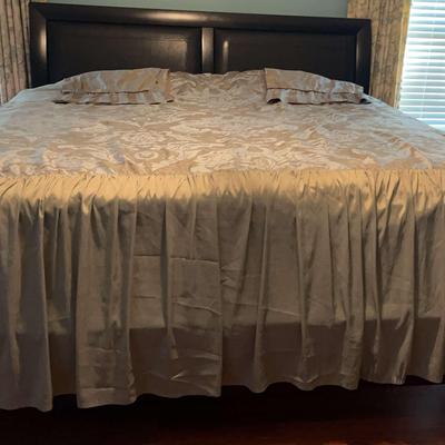 Wooden Sleigh Bed With Leather-Like Inserts To Headboard 