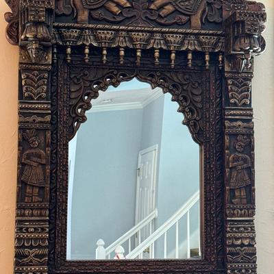 Indian Hand Carved Teakwood Mirror 