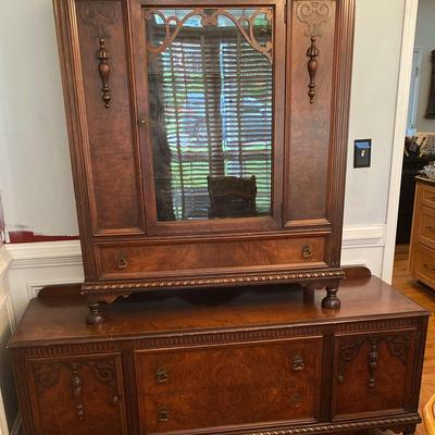 Vintage China Cabinet On Sideboard