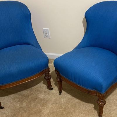 Two Blue Side Chairs