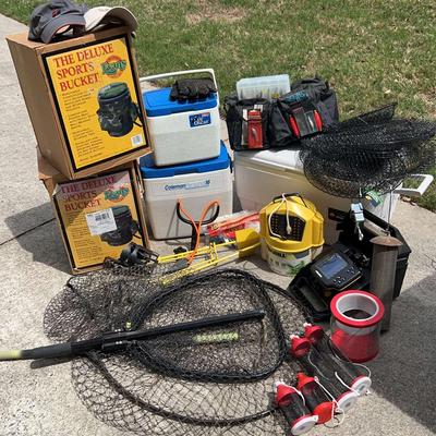 Coolers And Fishing Nets Featuring A Hummingbird Fish Finder 