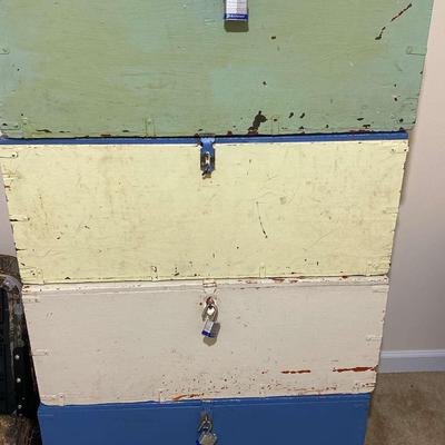 Four Wooden Storage Boxes With Locks