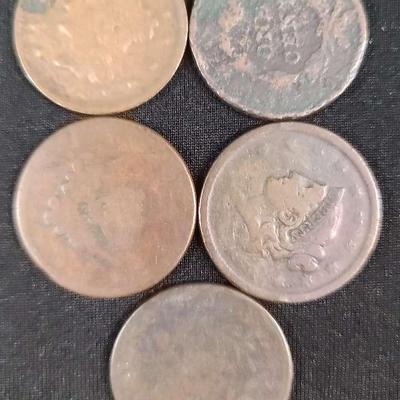 5 Early U.S. Large Cents – Coronet & Braided Hair Types – 1816–1857 Era – Copper Coins