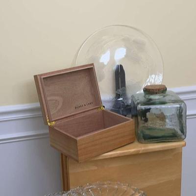 Set Of 4 TV Trays With Some Glass Platters And An Iron Wall Candle Holder