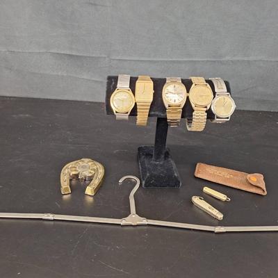Men's Lot - 10K Rolled Working Bulava  -Timex - Helbros - Pulsar - Small Pocket Knifes - 