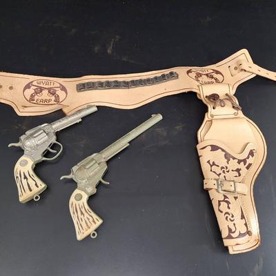 Vintage Toy Wyatt Earp Gun Belt and Die Cut Gun - Buntline Special Die Cast Toy Gun 