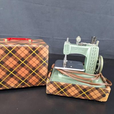 2 Vintage Sewing Machines - Betsy Ross Mini Toy with Case - Singer Machine with Wooden Storage Box 