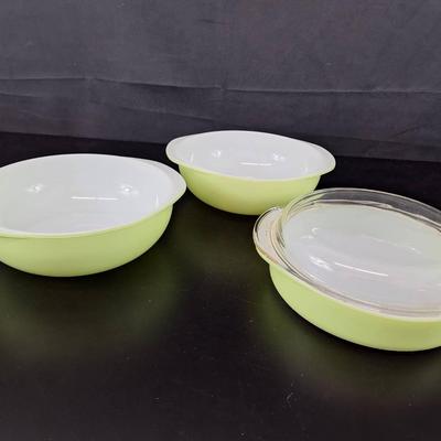 3 Vintage Lime Green Pyrex Casserole Dishes 