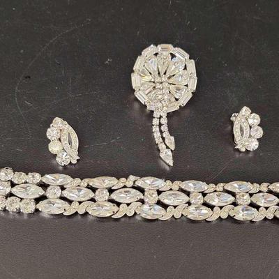 Beautiful Ice Eisenberg Bracelet - Clip Earrings (Marked) Broach No Markings 