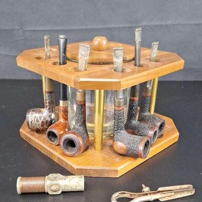 Vintage Glass Humidor Pike Holder 9 Space Wooden Storage - Silversmith Sterling Pipe