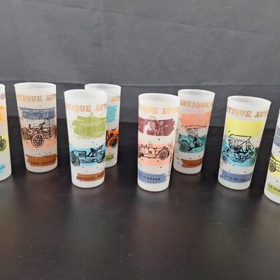 8 Vintage 1960's Anchor Hocking Antique Auto Glasses 