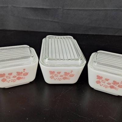 3 Vintage Pyrex Refrigerator Dish's- Pink Gooseberry - #502