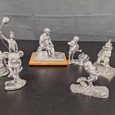 Michael Ricker Statues Pewter - 1984 Boy on Train - 1983 Virginia Girl and Duck 