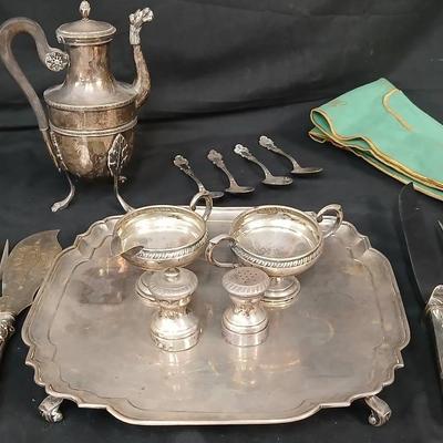 Sterling 828 grams and Silver Plate Flatware and Tea Pot