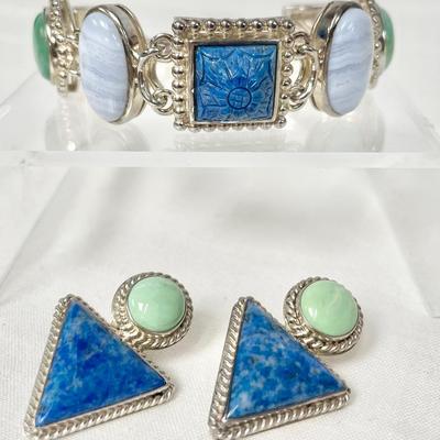 Whitney Kelly Silver Bracelet & Carolyn Pollack Sterling Earrings 