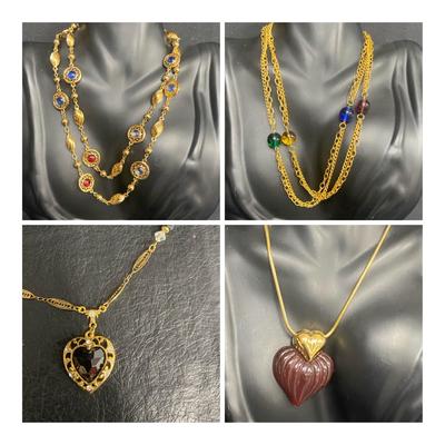 Gold Tone Bejeweled Costume Necklaces