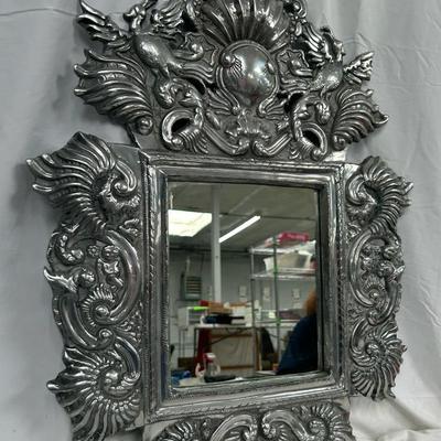 Replica Ornate 19th Century Pewter Mirror With Dragons