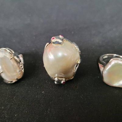 Three Sterling Rings with Mabe Pearls