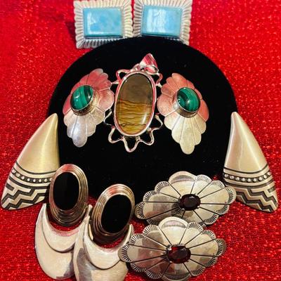 Native American Sterling Pendant and Earrings