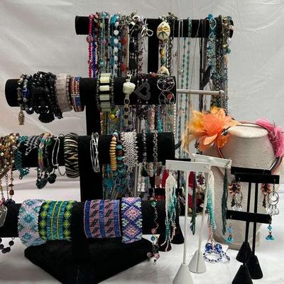 Huge Lot of Costume Jewelry w/Displays