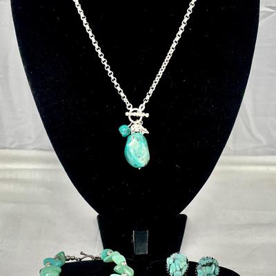 Staring Silver And Turquoise Necklace, Bracelet & Earrings 